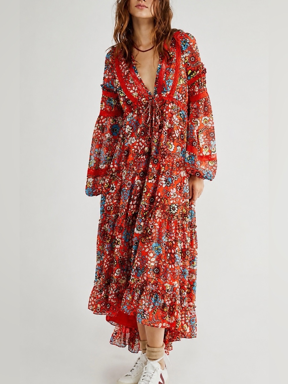 Free People Cassis Chiffon Maxi Dress Floral Boho Prairie Cottagecore 
Small